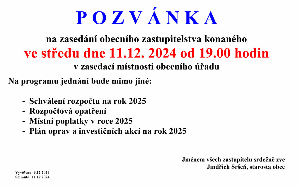 Pozvánka na zasedání 11122024